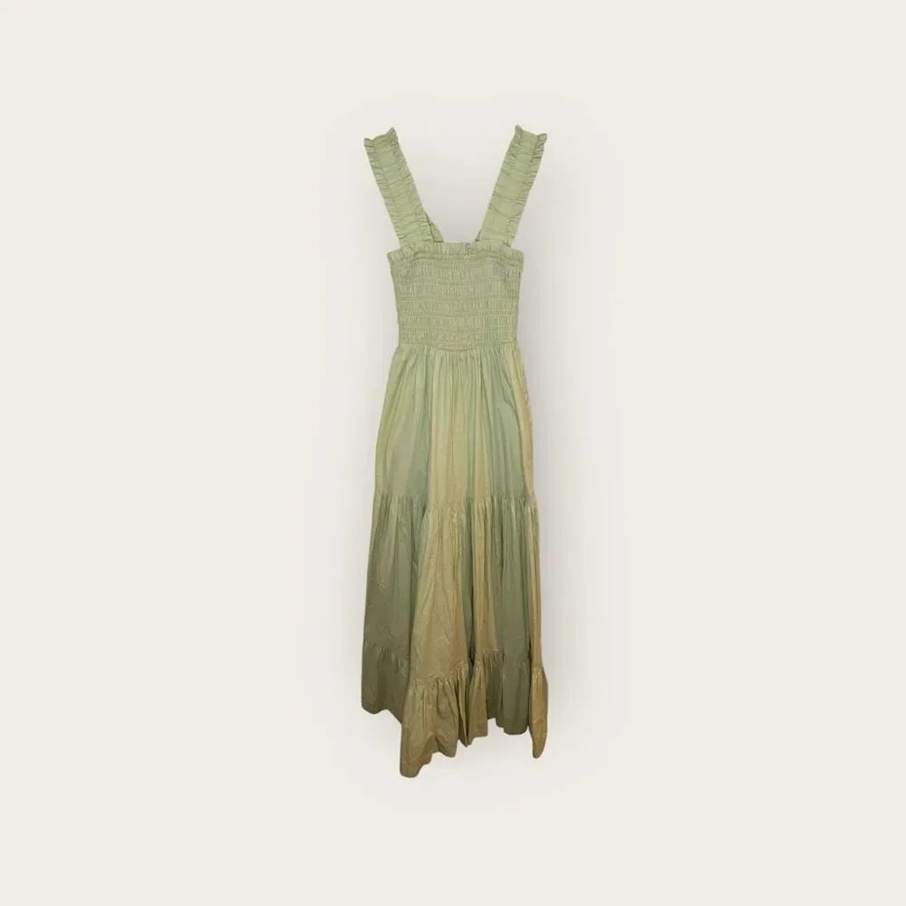 Abercrombie & Fitch Dress Green Smocked Bodice Tiered Boho Size XXS